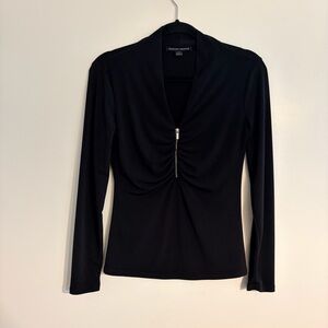 Boston Proper Ruched Zipper Neckline Long Sleeve Top